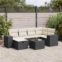 6-delige Loungeset met kussens poly rattan zwart - thumbnail
