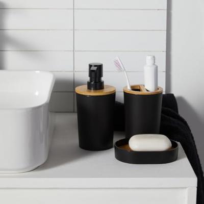 Set van 6 badkameraccessoires - TODAY - UTILITY - Zeepdispenser, beker, tandenborstelhouder, zeepbakje, toiletborstel, prullenbak - Zwart