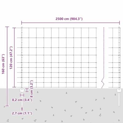 VidaXL Hek met paal zilver 1,2 x 25 m staal