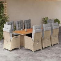 9-delige Tuinset met kussens poly rattan gemengd beige - thumbnail