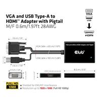 CLUB3D VGA and USB Type-A to HDMI Adapter with Pigtail M/F 0.6m/1.97ft 28AWG - thumbnail