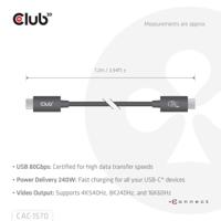 Club3D USB4 Gen 4x2 80Gbps 240W USB Type-C 1.2m USB-IF gecertificeerd - thumbnail