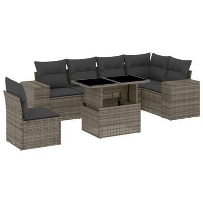 7-delige Loungeset met kussens poly rattan grijs - thumbnail
