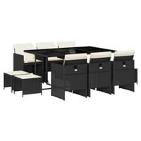 11-delige Tuinset met kussens poly rattan zwart - thumbnail