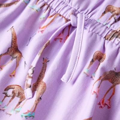 Kinderjurk met mouwen ruches en trekkoord girafprint 140 lila