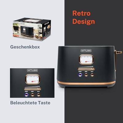 Muse MS-130BC - Broodrooster, 1.000 W, zwart/messing