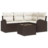 Tuinbankenset met kussen 5 pcs Bruin en wit poly rattan - thumbnail