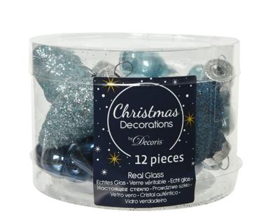 Figuren glas l2b4h4 cm blauw 12st kerst Decoris - Decoris