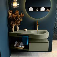 MONDIAZ RIVA 120cm badmeubel onderkast / planchet kleur Army met 1 lade. Wastafel DULCET rechts 1 kraangat kleur Army. - thumbnail