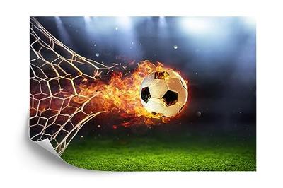 Fotobehang - Voetbal in vlammen, Doelpunt, Kinderkamer, te koop in 11 maten, incl behanglijm - thumbnail