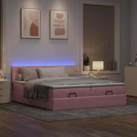 Ottoman bed met matrassen en LED's 160x200cm fluweel roze - thumbnail