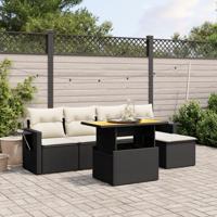 6-delige Loungeset met kussens poly rattan zwart - thumbnail