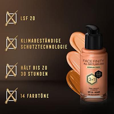 Max Factor Facefinity All Day Flawless 3 In 1 Foundation 30 ml C82 Deep Bronze Dames Max Factor Facefinity All Day Flawless 3 In 1 Foundation 30 ml C82 Deep Bronze Dames