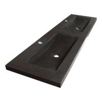 Brauer Magma Wastafel - 160 cm - met 2 Spoelbakken en 2 Kraangaten - Natuursteen Basalt Antraciet - thumbnail