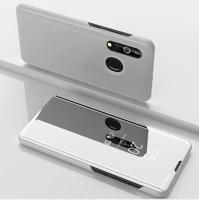 Galvaniseren spiegel horizontale Flip lederen case voor Samsung A20 E met houder (zilver) - thumbnail