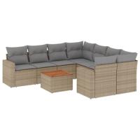 9-delige Loungeset met kussens poly rattan beige - thumbnail