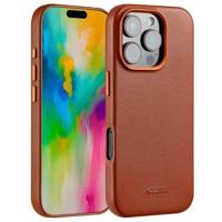 Accezz MagSafe Leather Backcover voor iPhone 16 Pro Telefoonhoesje Bruin - thumbnail