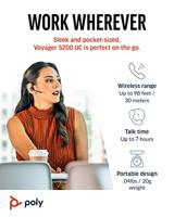 POLY VOYAGER 5200 UC Headset Draadloos oorhaak Kantoor/callcenter Bluetooth Zwart - thumbnail