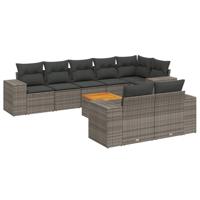 9-delige Loungeset met kussens poly rattan grijs - thumbnail