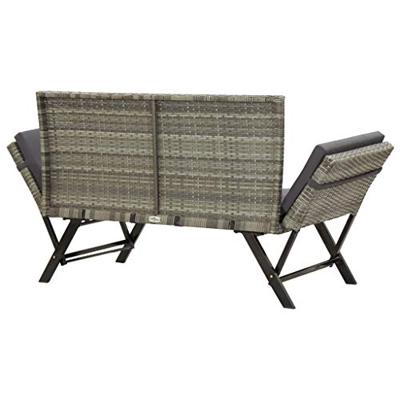 Tuinbank met kussens 176 cm poly rattan grijs - thumbnail