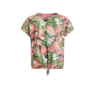 WE Fashion T-shirt met bladprint roze