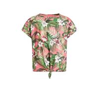 WE Fashion T-shirt met bladprint roze - thumbnail