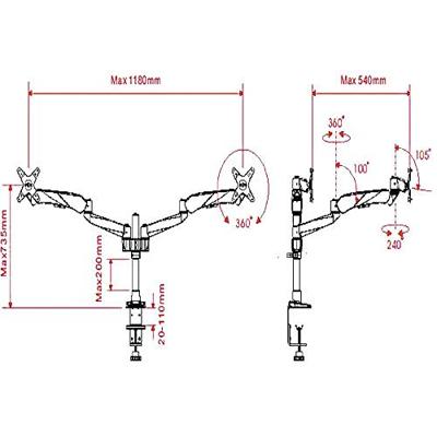 SpeaKa Professional SP-3947568 Flex Monitor-tafelbeugel 2-voudig 25,4 cm (10) - 68,6 cm (27) Zwart, Zilver In hoogte verstelbaar, Kantelbaar, Zwenkbaar, SpeaKa Professional SP-3947568 Flex Monitor-tafelbeugel 2-voudig 25,4 cm (10) - 68,6 cm (27) Zwart, Zilver In hoogte verstelbaar, Kantelbaar, Zwenkbaar,