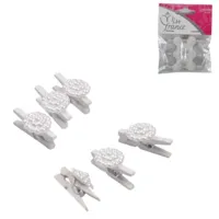 Miss France Decoratie bloem op clip wit 2,5 cm set van 6 | 24 stuks - thumbnail
