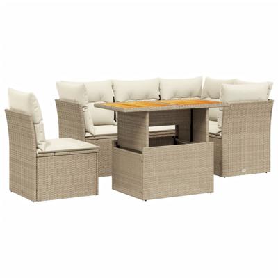 5-delige Loungeset met kussens poly rattan beige - thumbnail