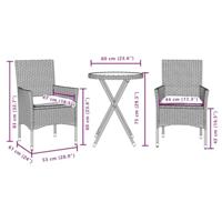 3-delige Bistroset met kussens poly rattan en glas beige - thumbnail