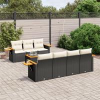 8-delige Loungeset met kussens poly rattan zwart - thumbnail