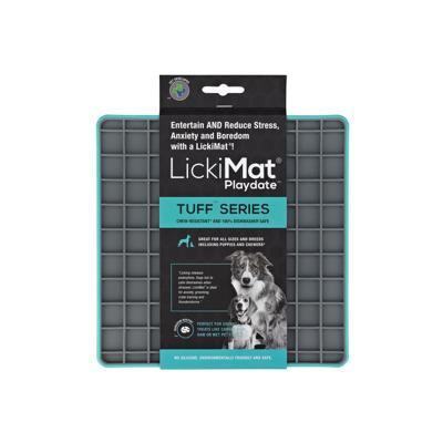Lickimat Tuff, Heavy-Duty Playdate, Hond Slow Feeder Lick Mat, Verveling Angst Reducer; Perfect voor voedsel, traktaties, yoghurt of pindakaas, leuk alternatief voor een Slow Feed Dog Bowl, Turquoise