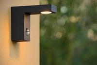 Lucide TEXAS-IR - Wandspot / Wandlamp Binnen/Buiten - LED - 1x7W 3000K - IP54 - Beweging & dag/nacht sensor (uitschakelbaar) - Antraciet - thumbnail