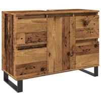 Badkamerkast 80x33x60 cm bewerkt hout oud houtkleurig - thumbnail