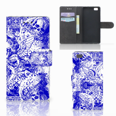 Telefoonhoesje met Naam Huawei Ascend P8 Lite Angel Skull Blauw