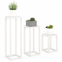 3-delige Plantenstandaardset massief grenenhout wit - thumbnail