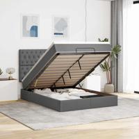 Ottoman bed met matras en LED's 140x200cm stof donkergrijs - thumbnail