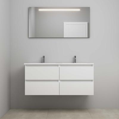 On-Line Badkamermeubelset - 120 cm - Voorgemonteerd - Acryl Wastafel - 2 Kraangaten - Spiegel met LED-Verlichting - Hoogglans Wit