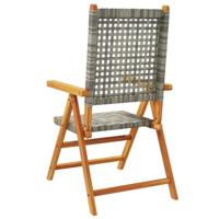 Tuinstoelen 6 st verstelbaar poly rattan en massief hout grijs - thumbnail