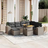 8-delige Loungeset met kussens poly rattan grijs - thumbnail