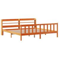Bedframe met hoofdbord massief grenenhout wasbruin 200x200 cm - thumbnail
