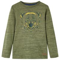 Kindershirt met lange mouwen berenprint 104 gemleerd kakikleurig - thumbnail