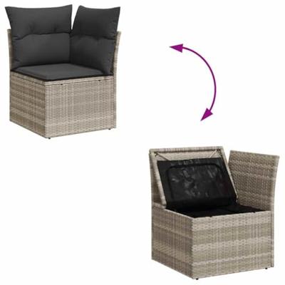 7-delige Loungeset met kussens poly rattan lichtgrijs