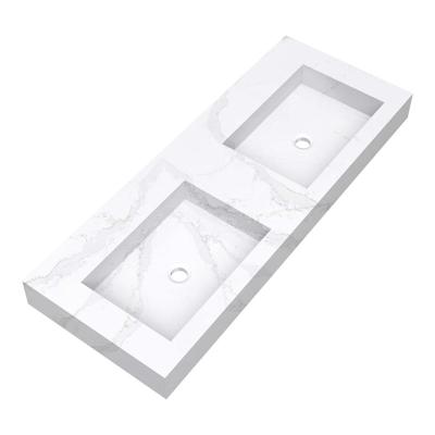 Brauer Coral Wastafel - 120 cm - met 2 Spoelbakken en 0 Kraangaten - Marmerlook Calacatta Gold