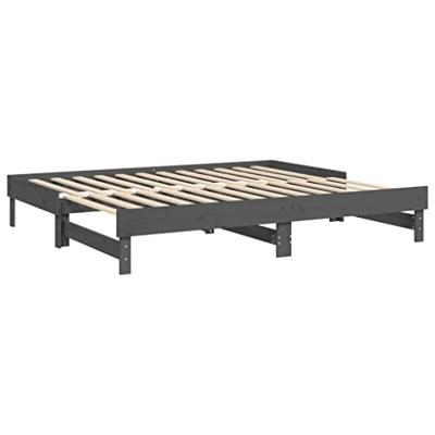 Slaapbank uitschuifbaar massief grenenhout grijs 2x(90x200) cm - thumbnail