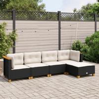 5-delige Loungeset met kussens poly rattan zwart - thumbnail