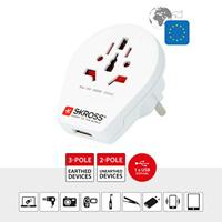 SKROSS | 1.500260 | World to Europe USB | Reisadapter van de wereld naar Europa met 1 USB 2.4A - Spanning en vermogen: 100V - 1600W / 250V - 4000W. Anti-schokbescherming - thumbnail