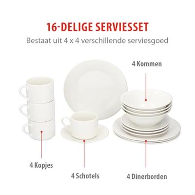 Ontbijtset 16 delig wit aardewerk - thumbnail