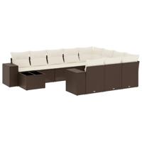 11-delige Loungeset met kussens poly rattan bruin - thumbnail