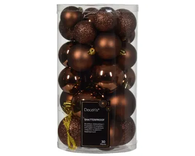 Decoris kerstballen set Plastic 30st espresso 4-5-6cm Decoris kerstballen set Plastic 30st espresso 4-5-6cm